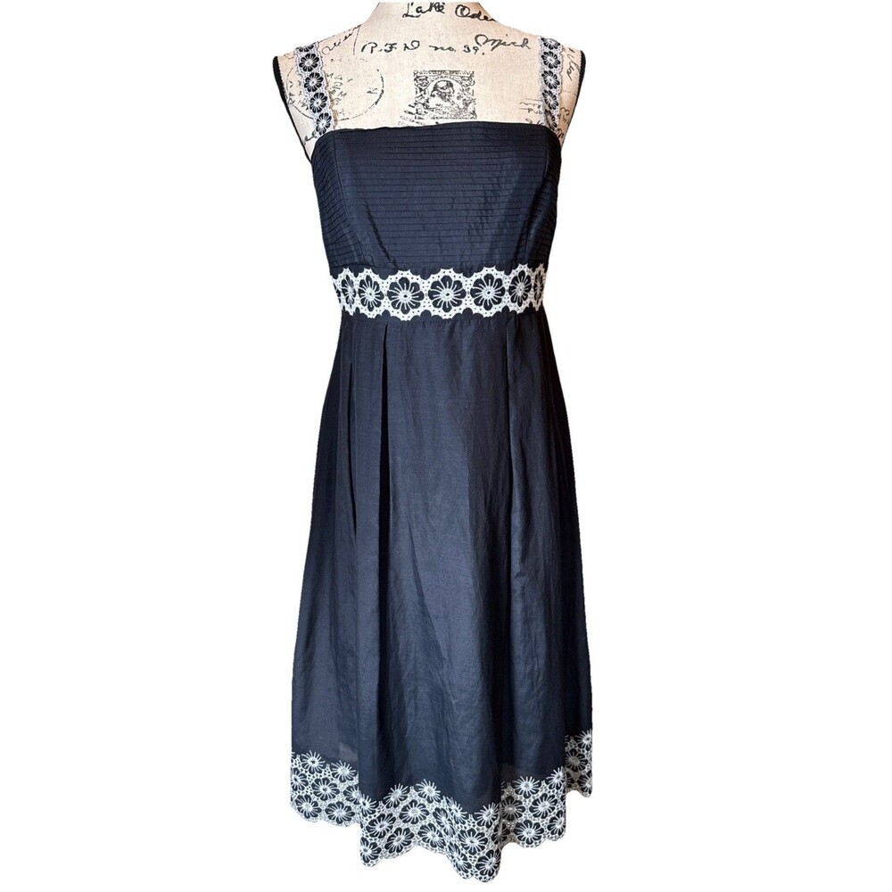 Antonio Melani Women Sz 6 Fit & Flare Dress Cotton Silk Blend Black Lace Flower